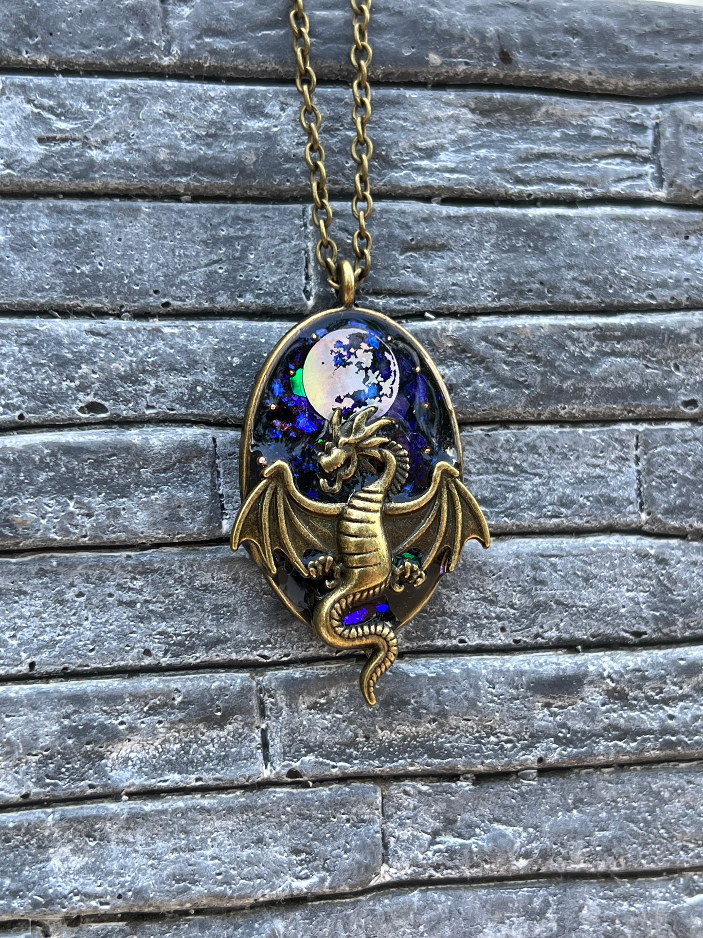 Drachen Halskette mit Mond Bronze