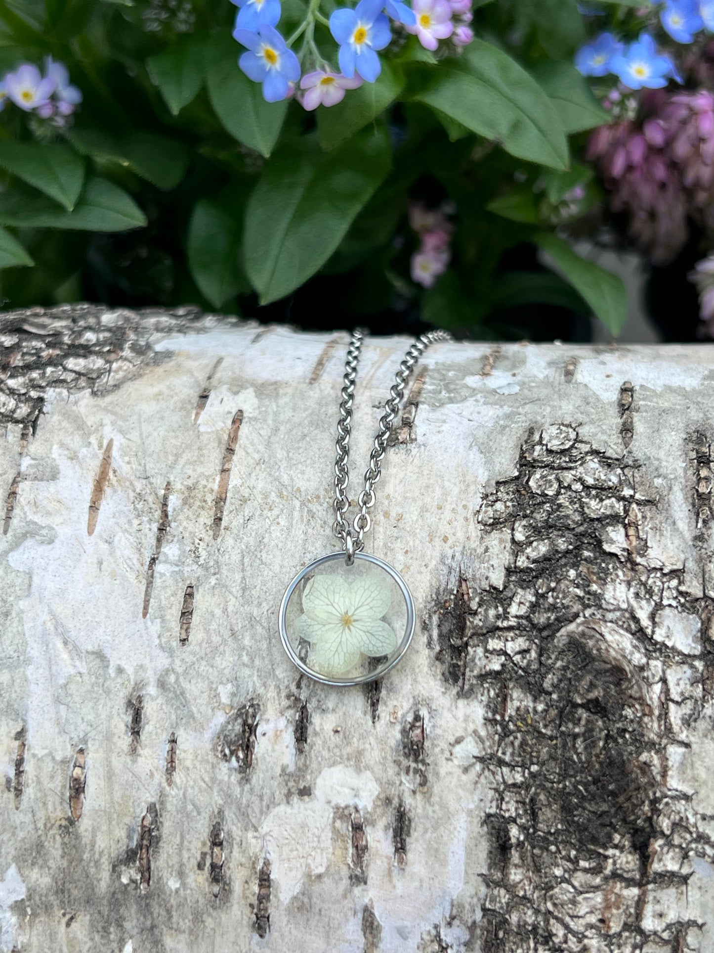 Mini Hortensien Halskette Silber