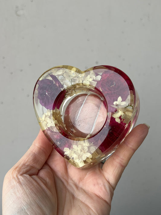 Teelicht Herz mit Rosen und Schneeball Blüten