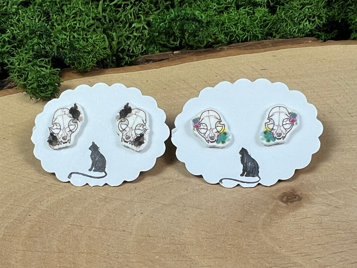 Katzenschädel Watercolor Ohrstecker