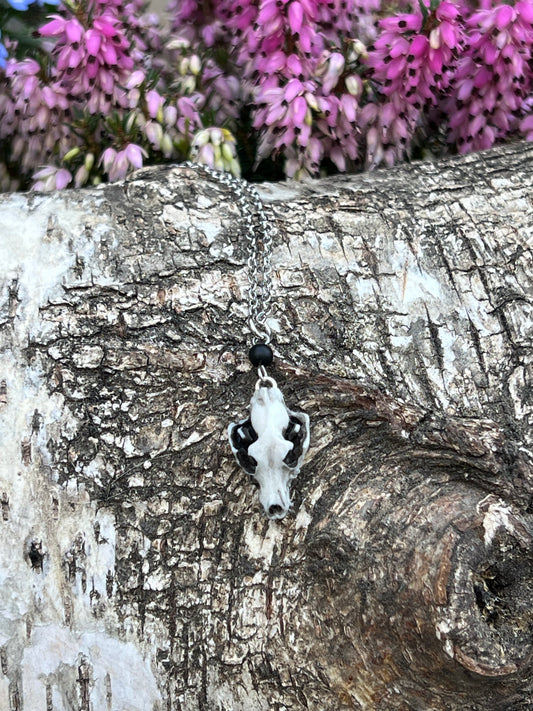 Wolfschädel Halskette mit Keramikperle Silber
