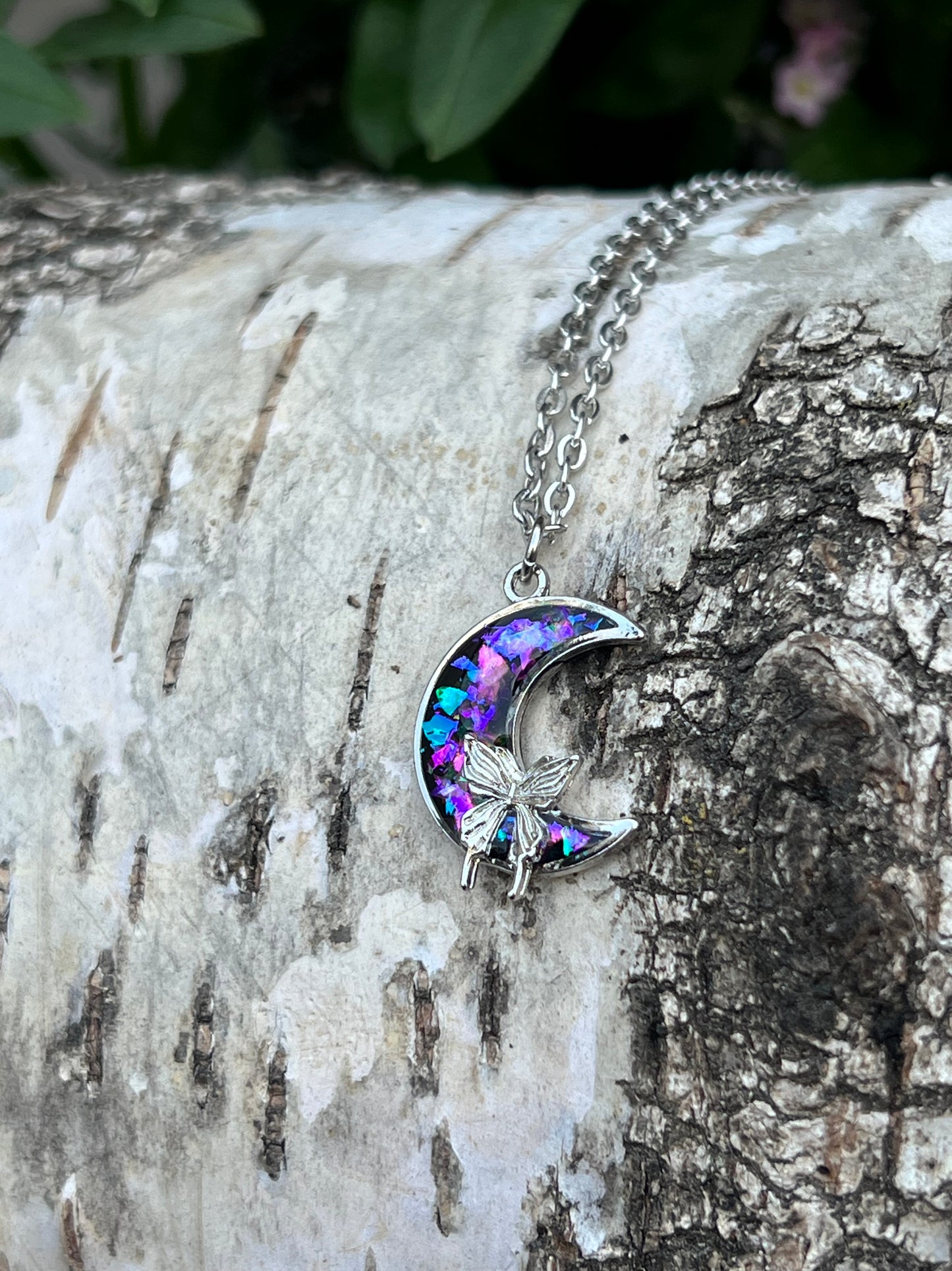 Mond Halskette mit Schmetterling Silber