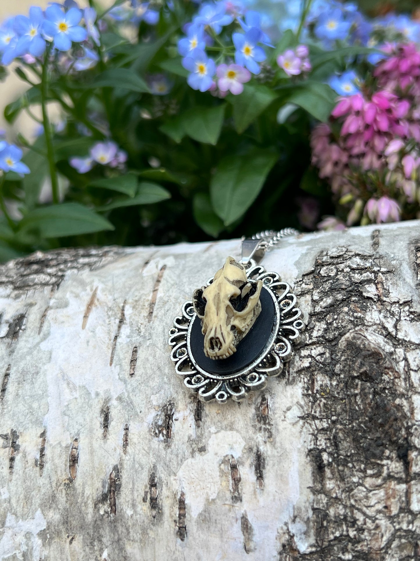 Wolfschädel Cameo Halskette Silber