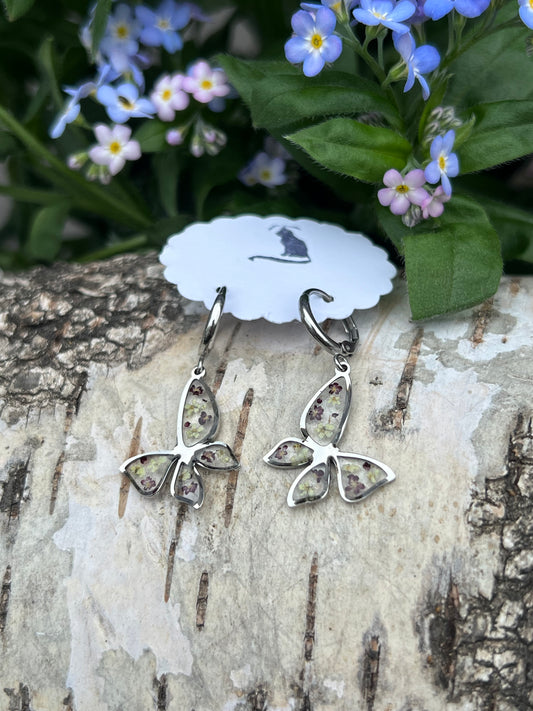 Schmetterlings Ohrringe mit Queen Anne Blüten