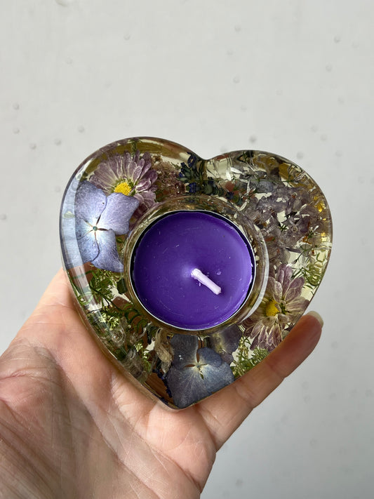 Teelicht Herz mit Blumen