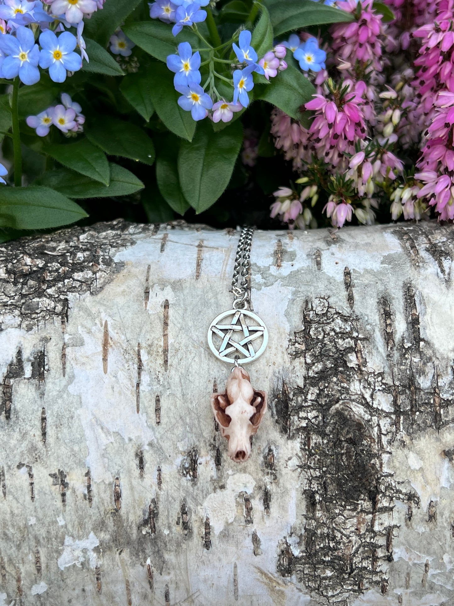 Wolfschädel Halskette mit Pentagramm Silber