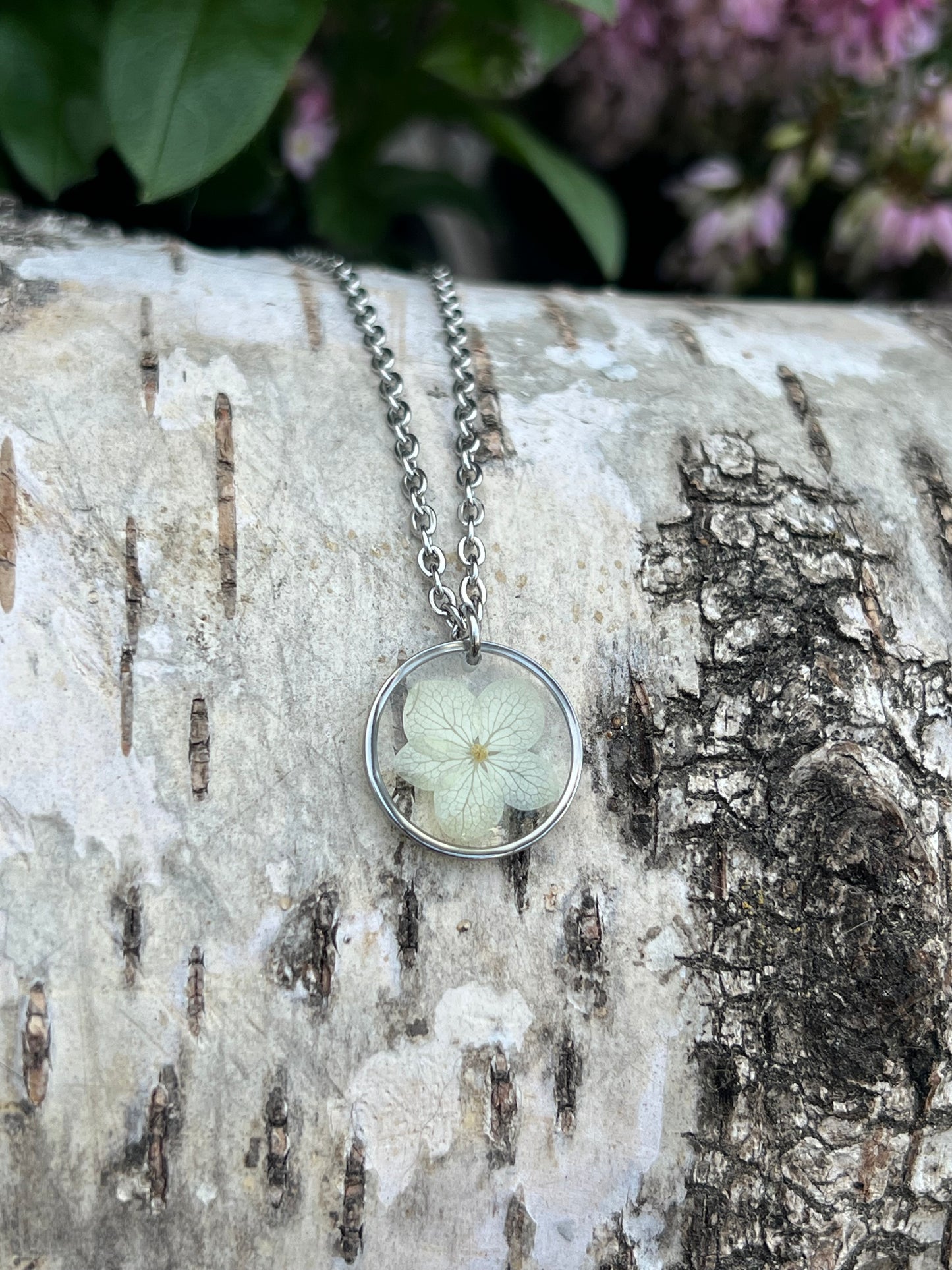 Mini Hortensien Halskette Silber