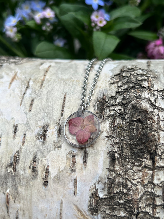 Hortensienblüten Halskette Silber