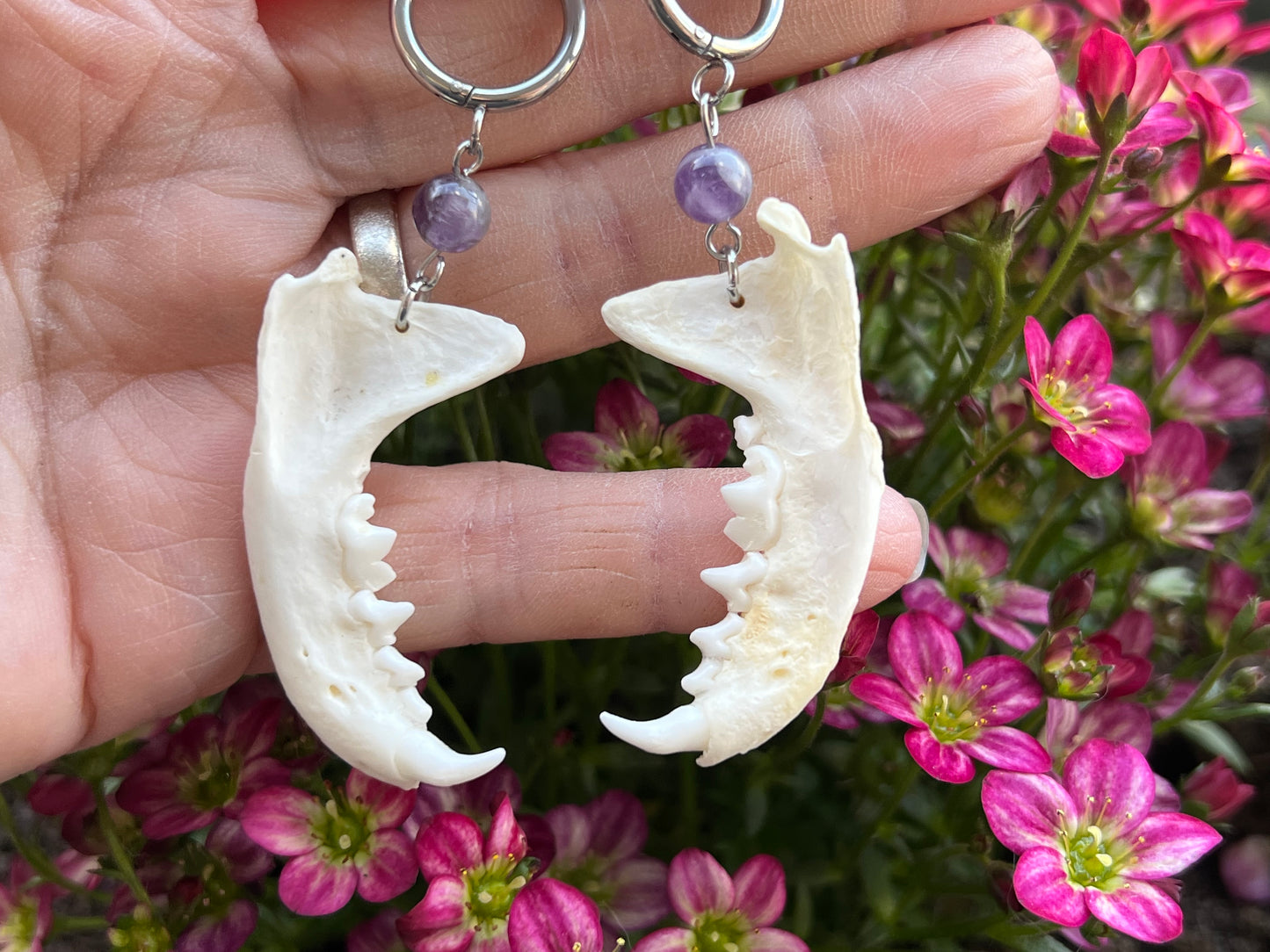 Marderkiefer Ohrringe mit Amethystperlen Silber