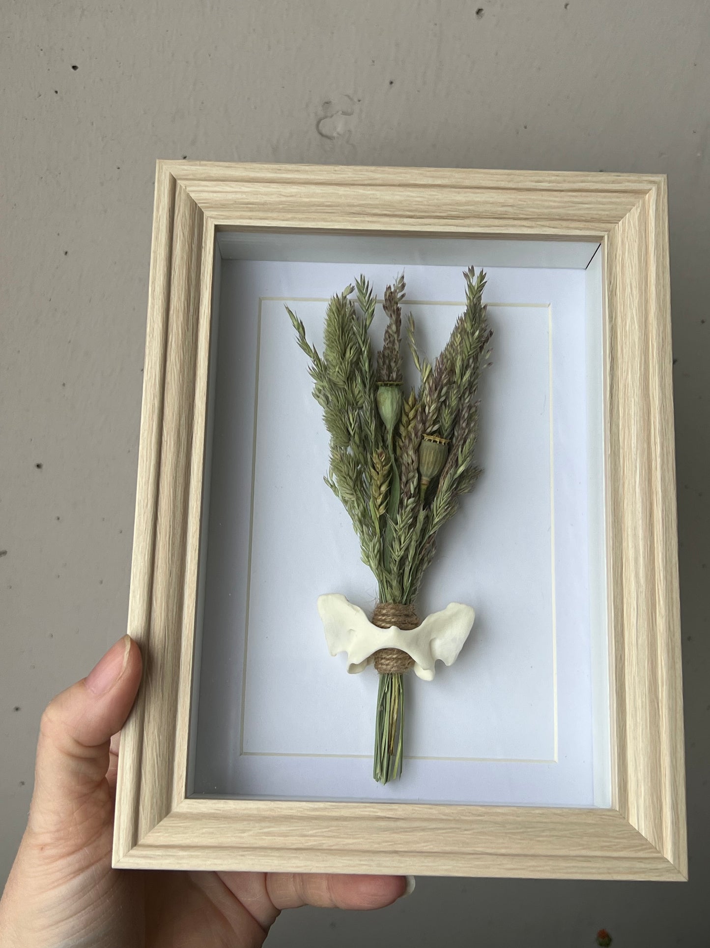 Bilderrahmen mit Fuchswirbel, Gräser und Mohnkapseln