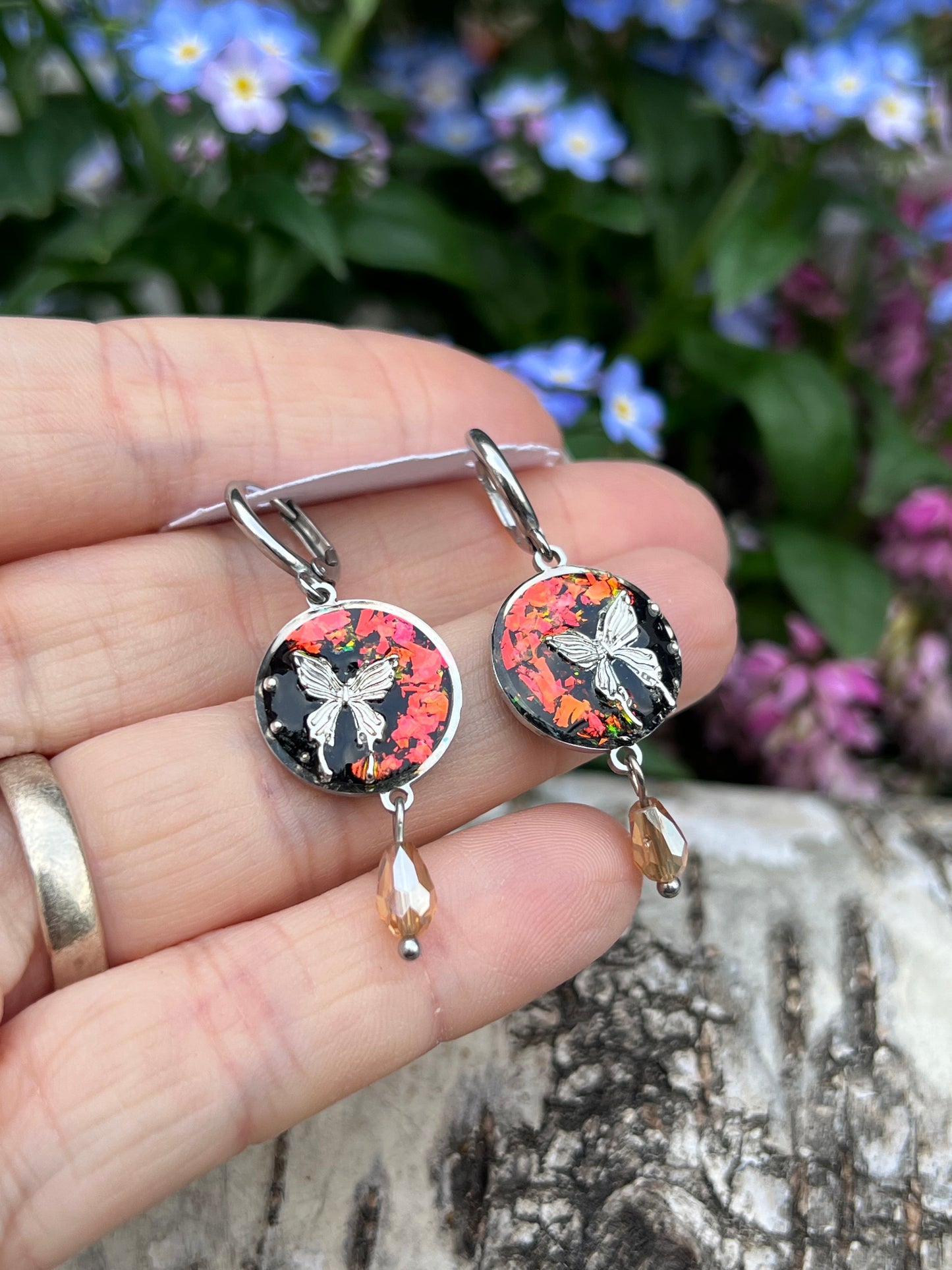 Schmetterlings Ohrringe mit Perle Silber