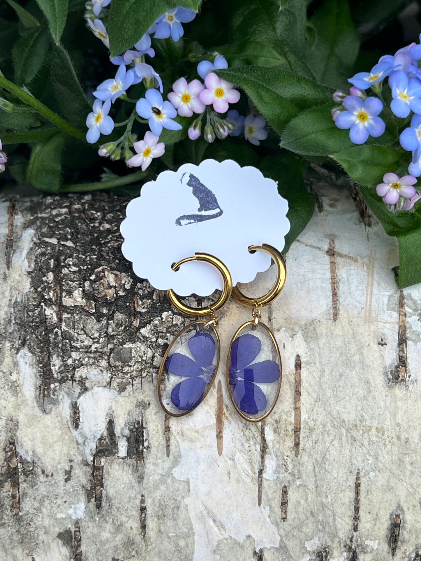 Blaue Lobelie Ohrringe Gold