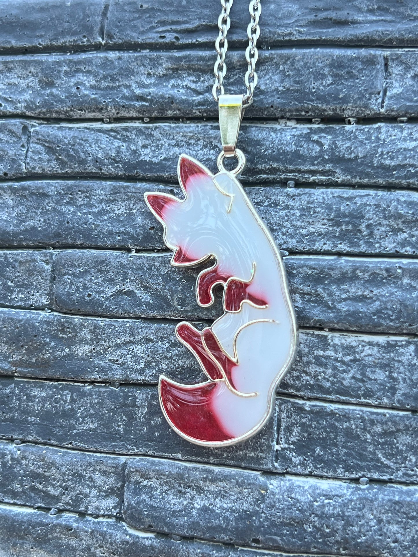 Fuchs Halskette rot/weiß Silber