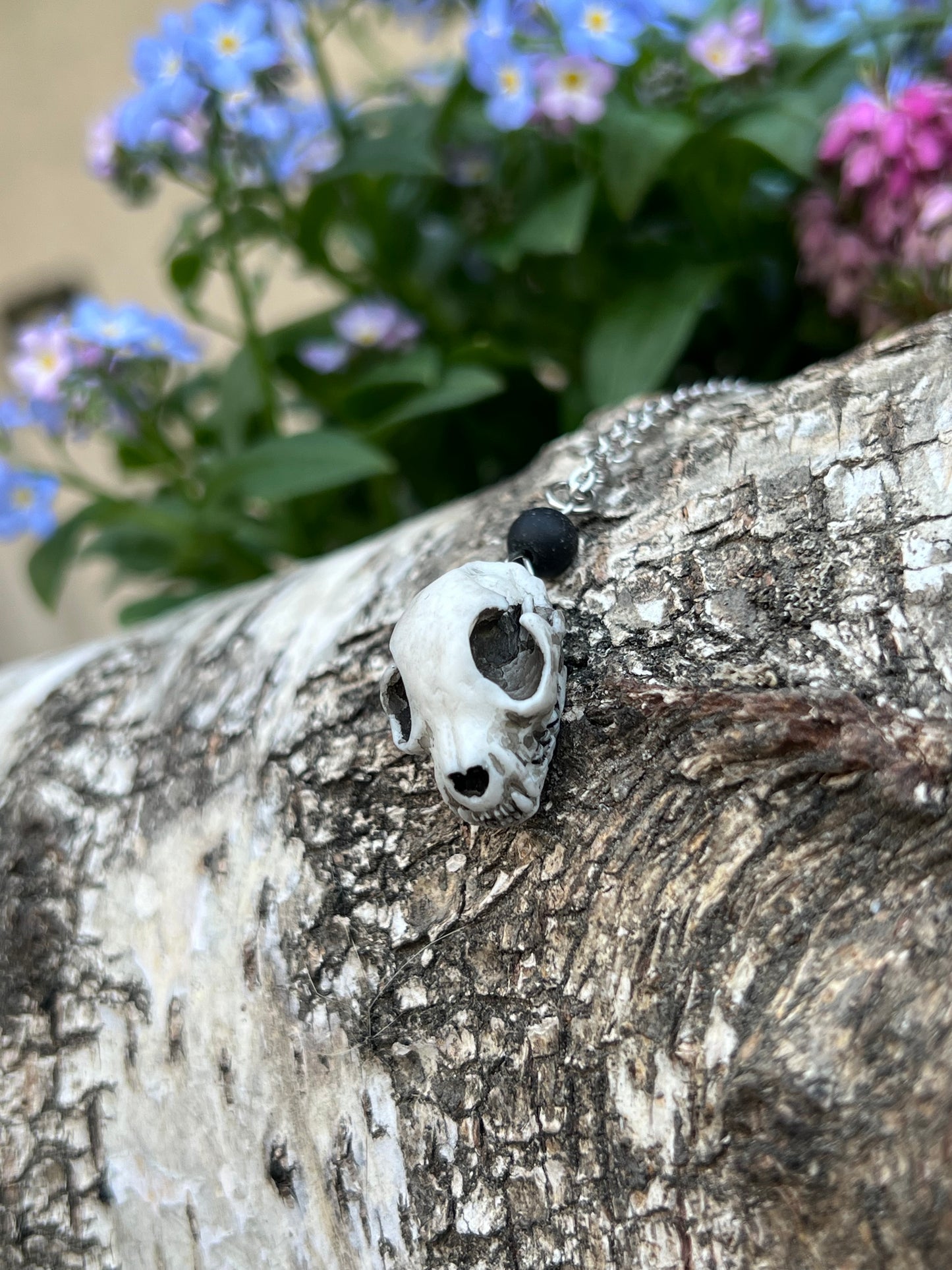 Katzenschädel Halskette mit Pentagramm Silber
