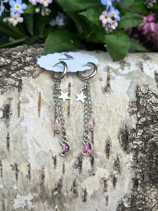 Mond Ohrringe mit Charms & Perlen Silber