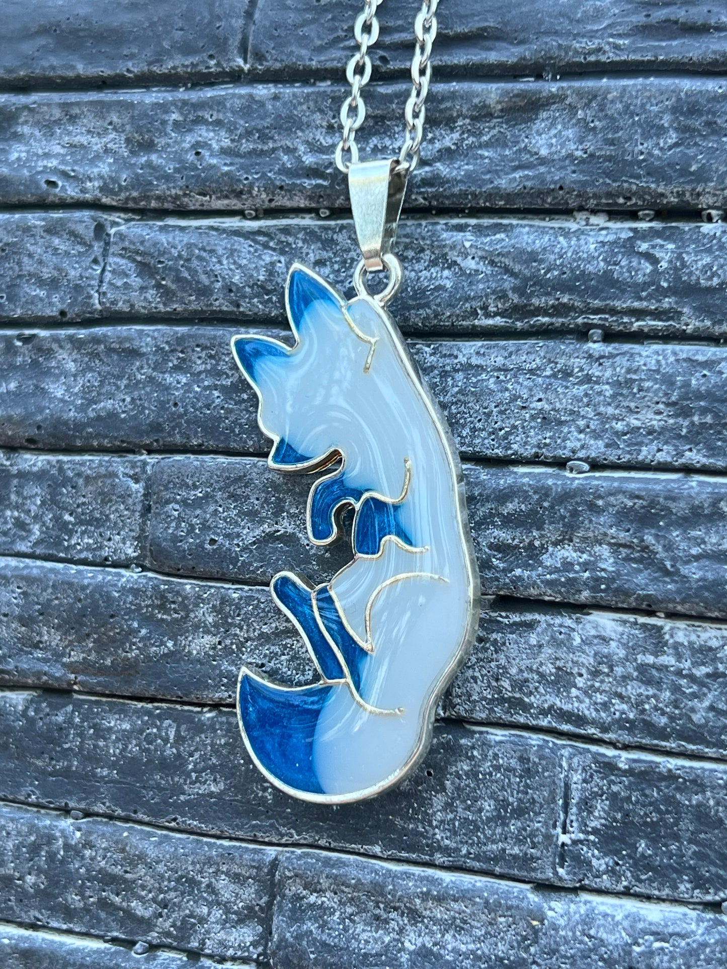 Fuchs Halskette blau/weiß Silber