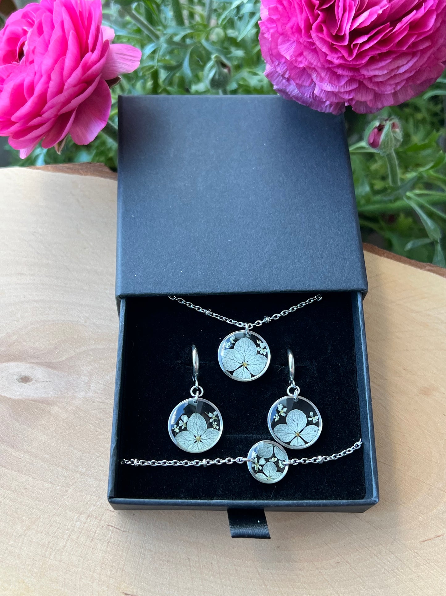 Schmuckset in Schachtel Hortensien & Queen Anne - Silber