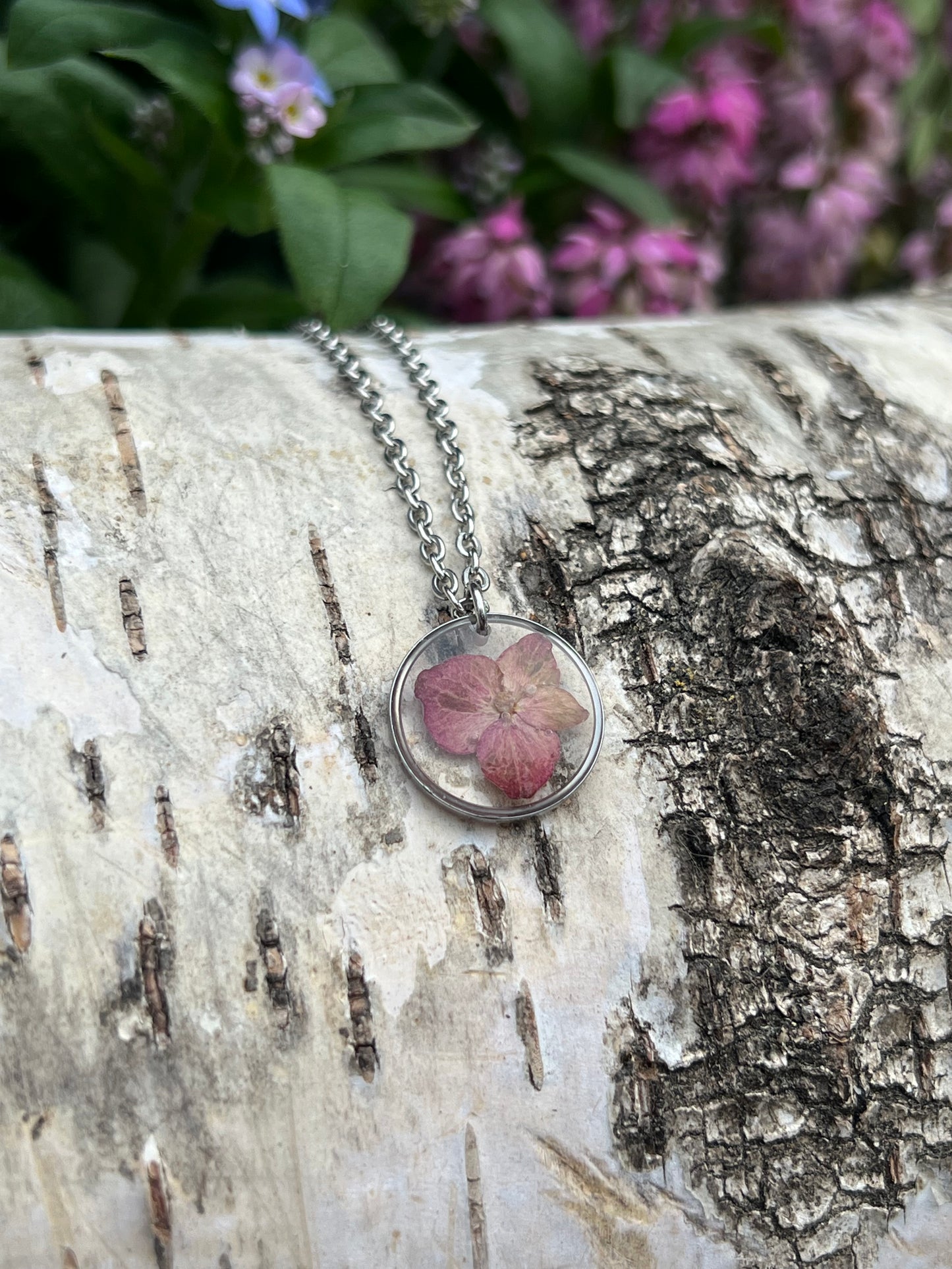 Hortensienblüten Halskette Silber