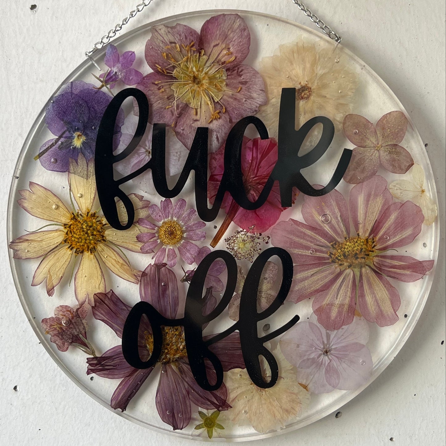 "Fuck off" Wandbild mit vielen Blumen