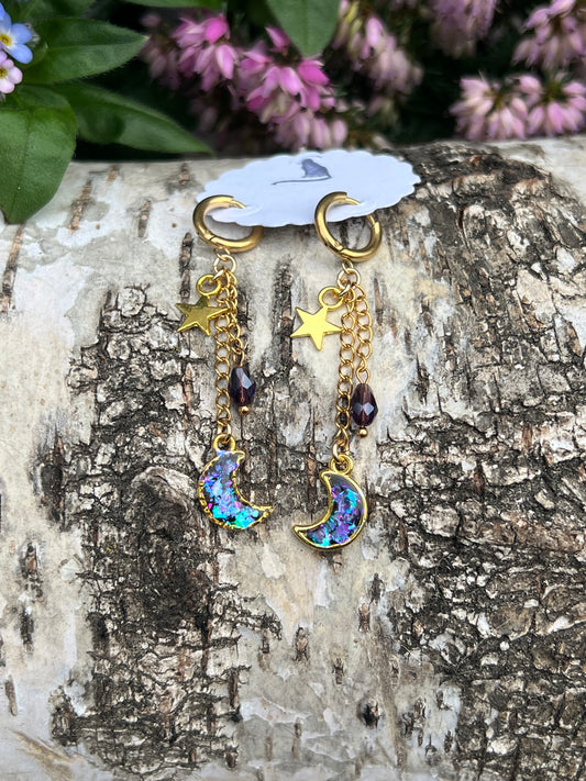 Mond Ohrringe mit Charms & Perlen Gold