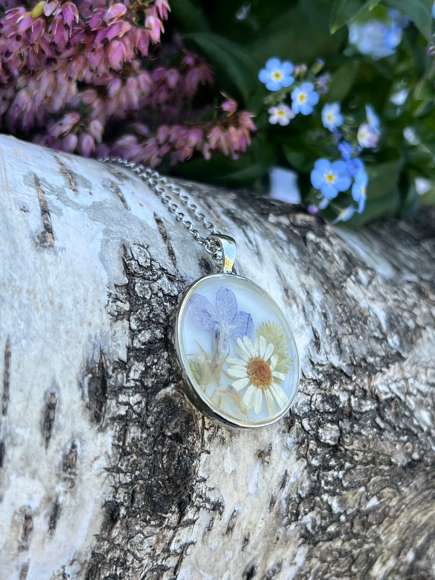 Halskette Margerite & Blaue Lobelie