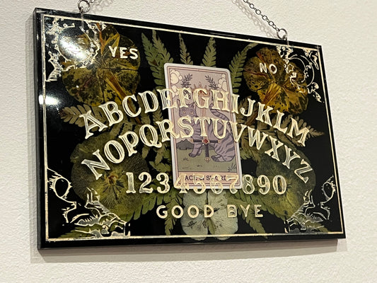 Quija Board klein mit echten Blumen und Katzentarotkarte 2