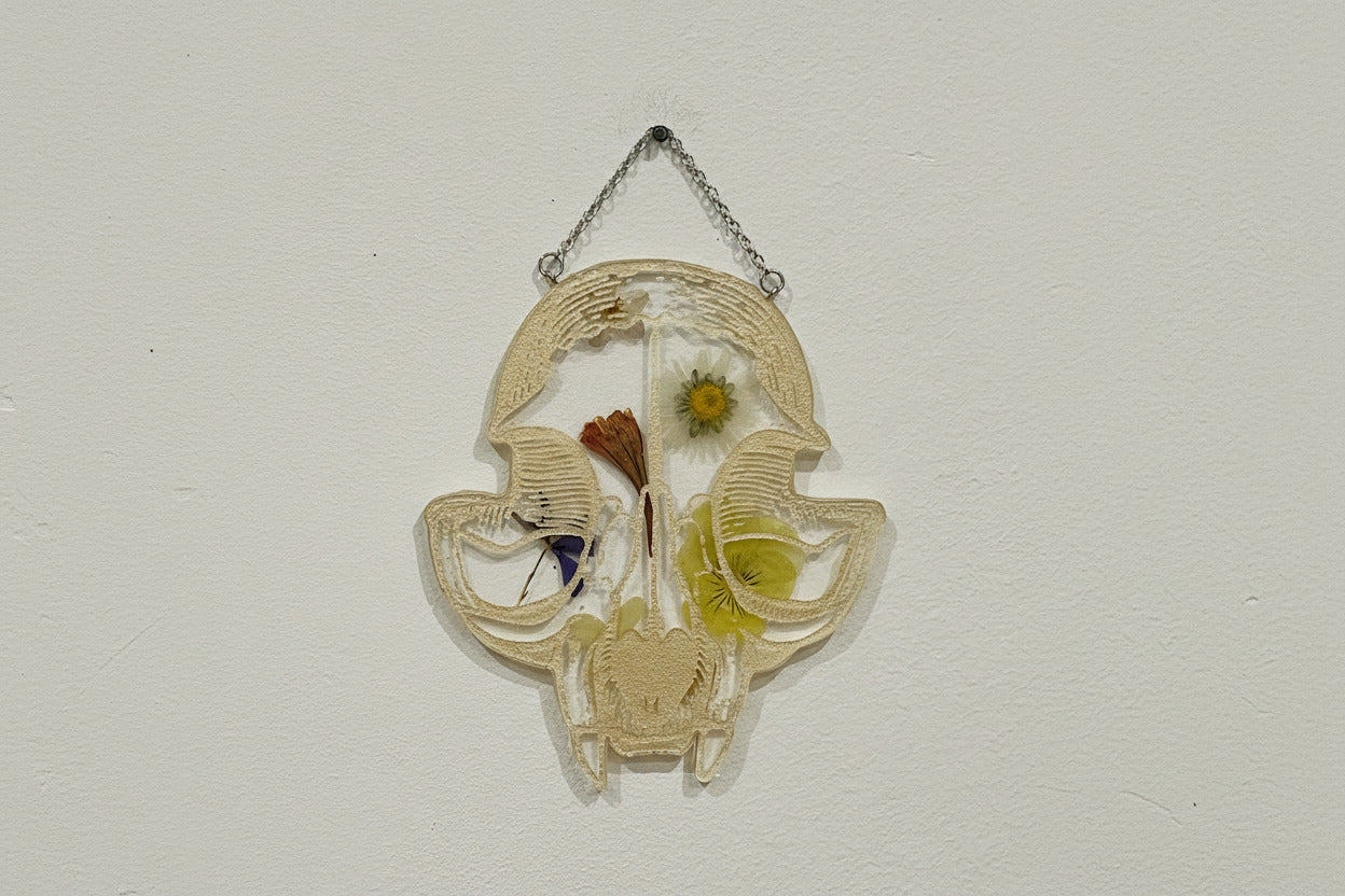 Catskull Wandbild mit echten Blumen