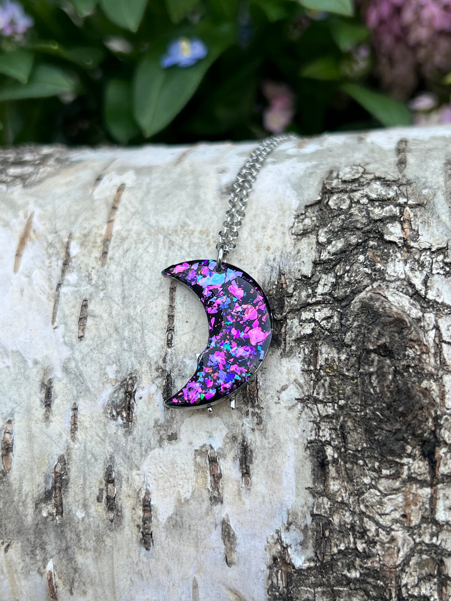 Mond Halskette mit Schmetterling zweiseitig Silber
