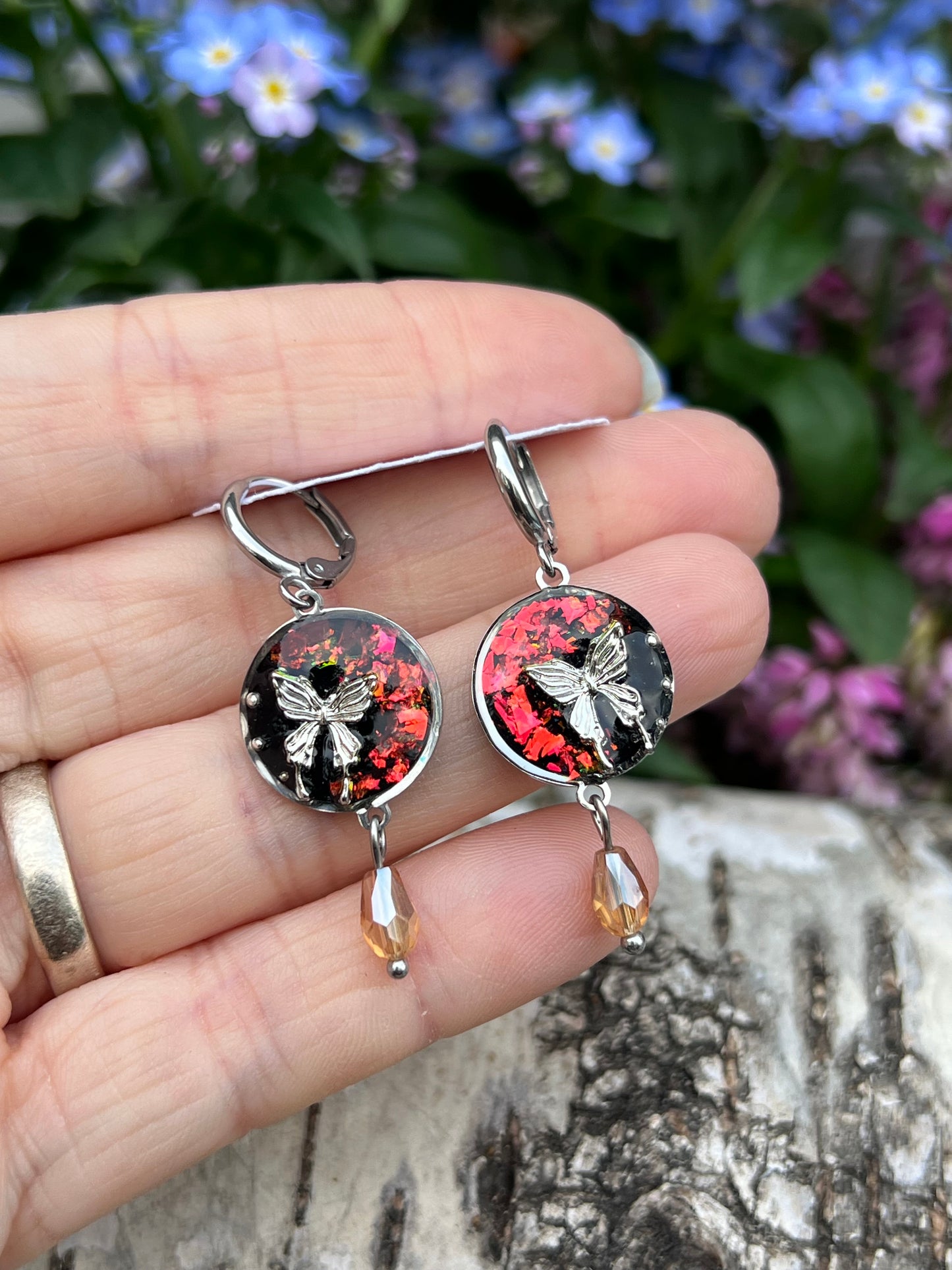 Schmetterlings Ohrringe mit Perle Silber