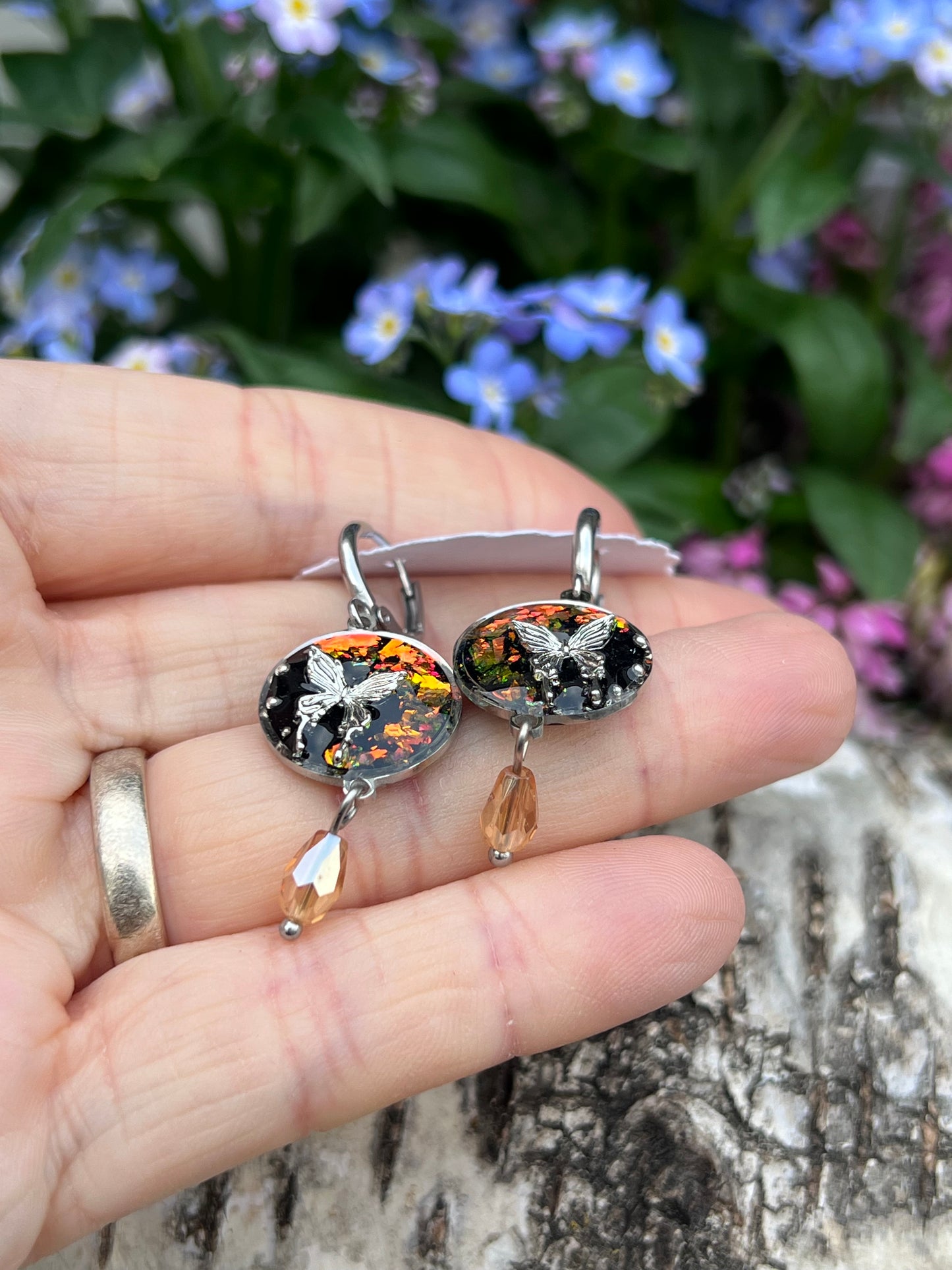 Schmetterlings Ohrringe mit Perle Silber