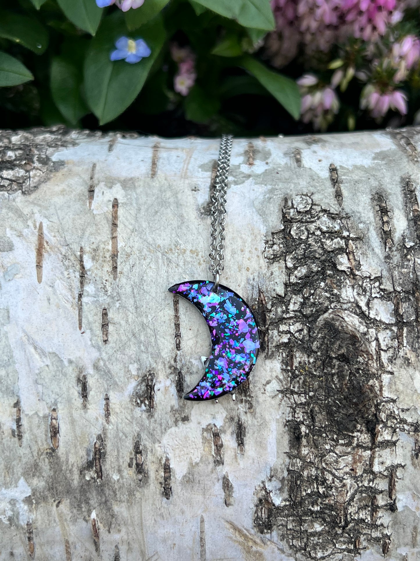 Mond Halskette mit Schmetterling zweiseitig Silber