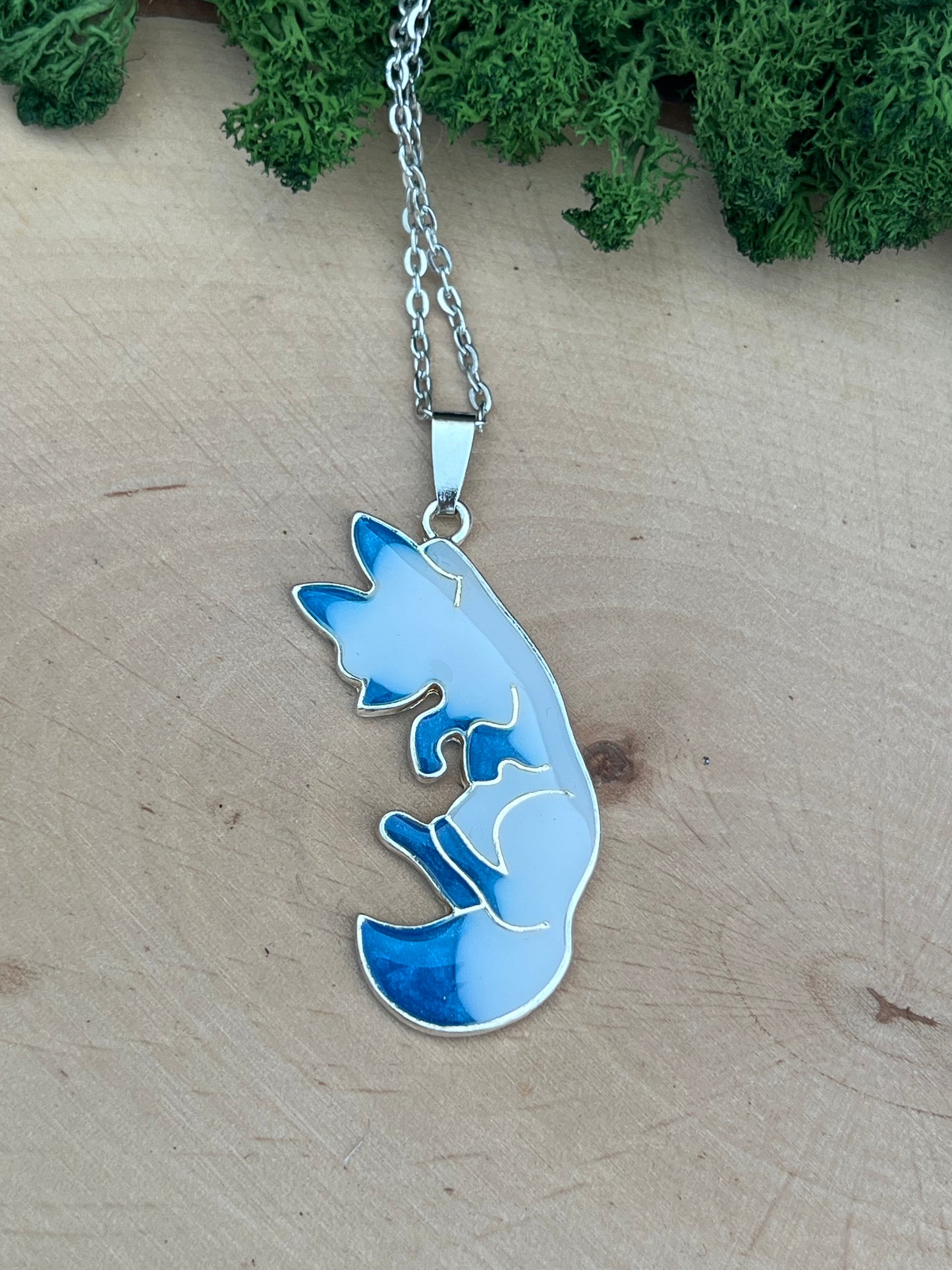 Fuchs Halskette blau/weiß Silber