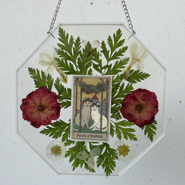 Wandbild mit Katzentarotkarte, Blumen & Farn