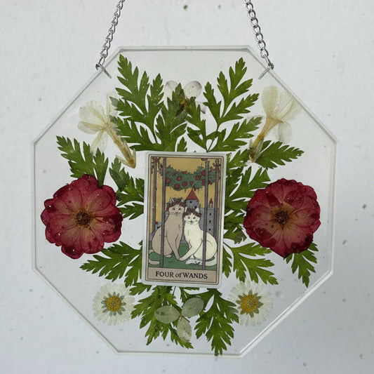 Wandbild mit Katzentarotkarte, Blumen & Farn