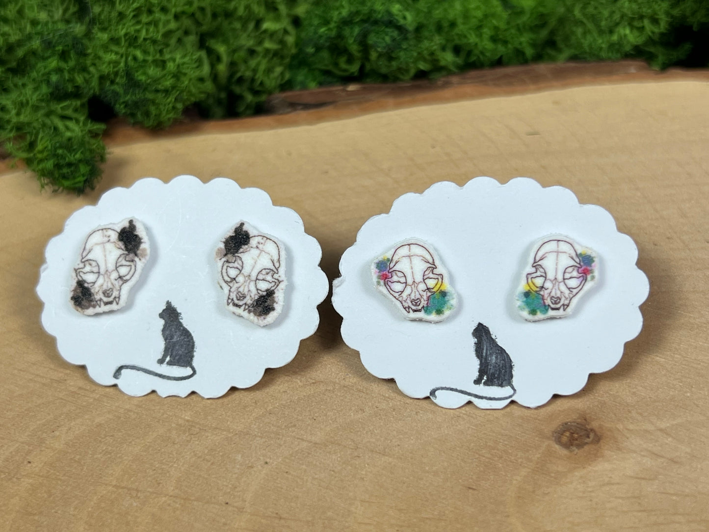 Katzenschädel Watercolor Ohrstecker