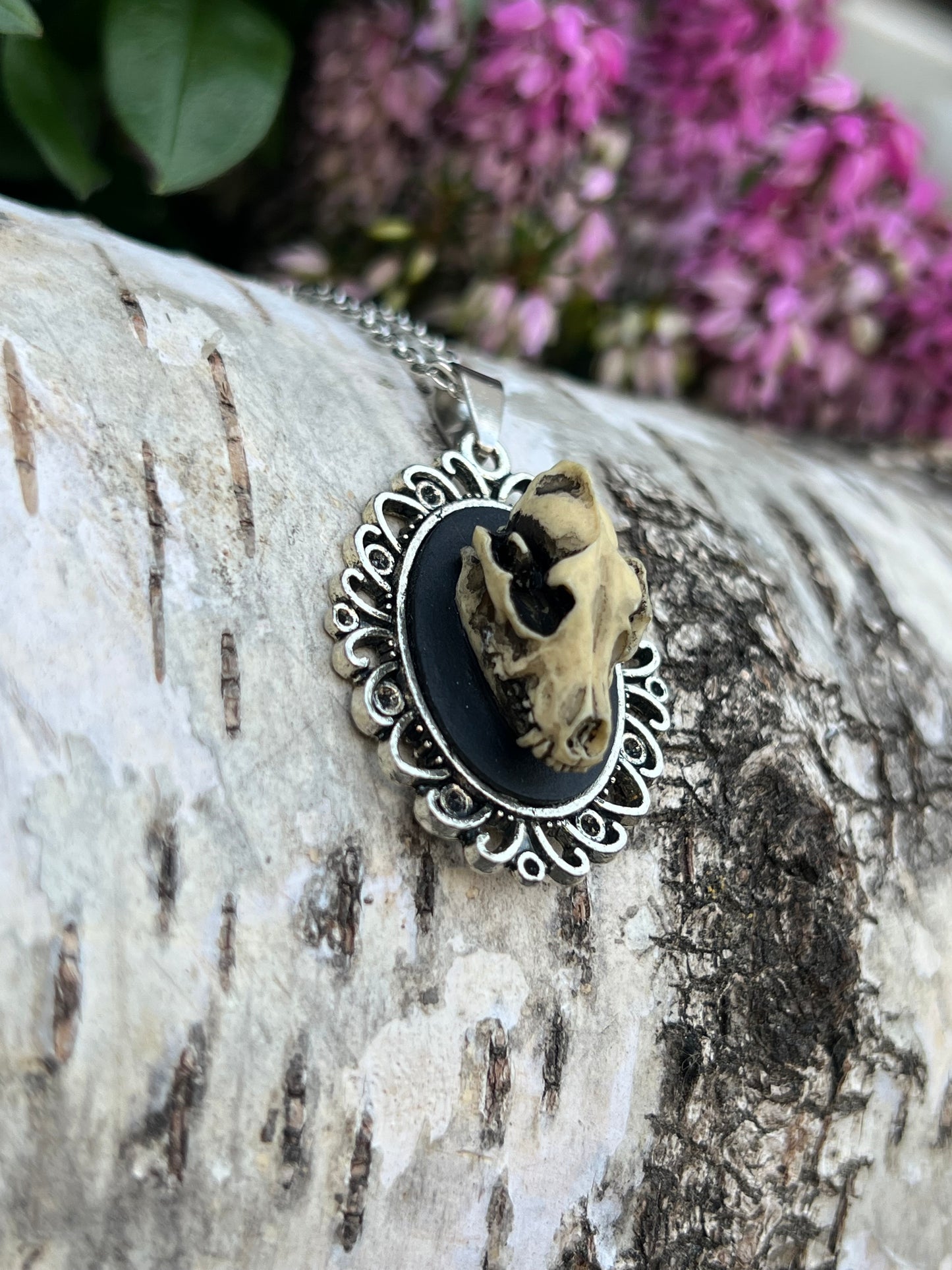 Wolfschädel Cameo Halskette Silber