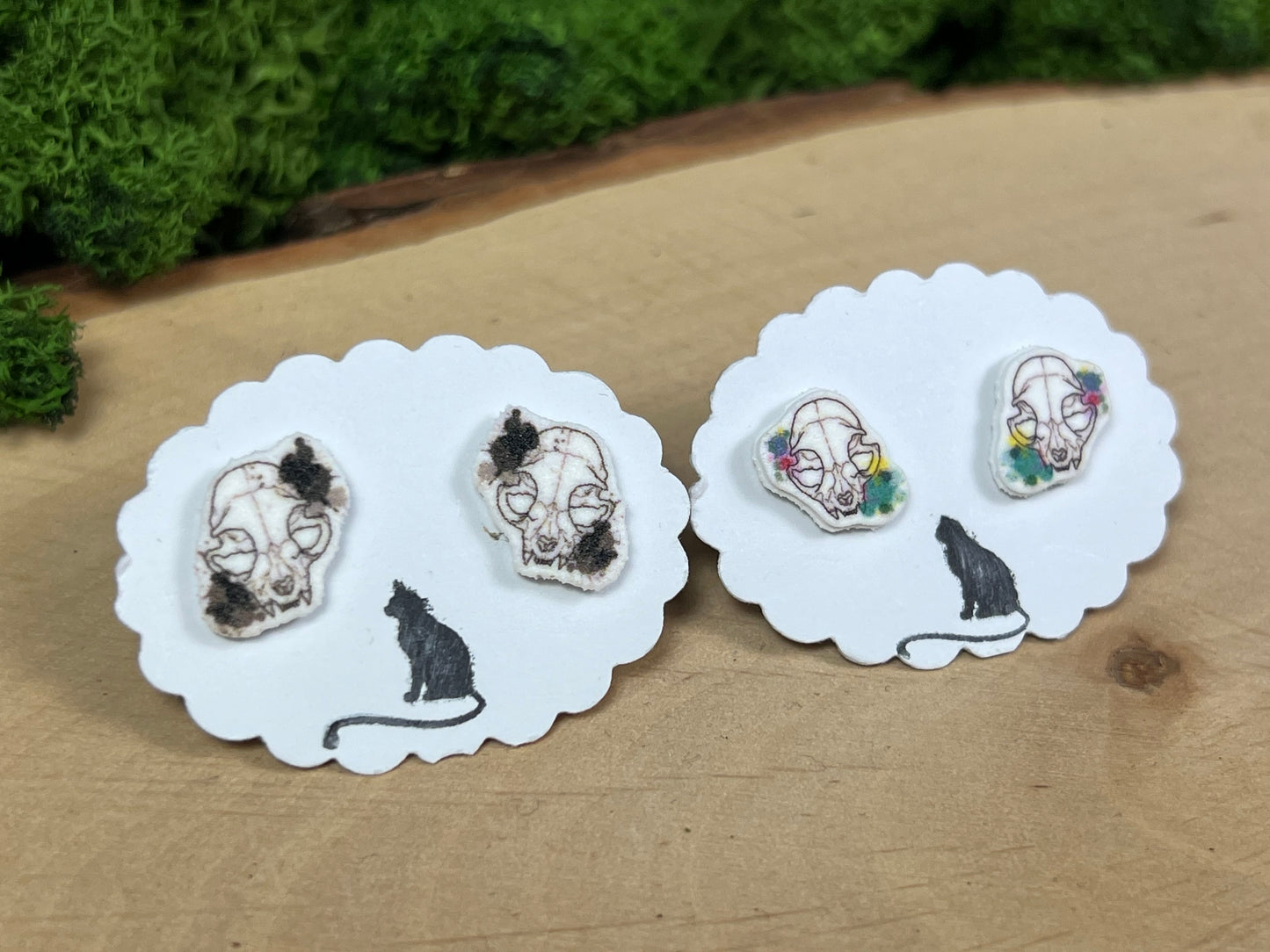 Katzenschädel Watercolor Ohrstecker