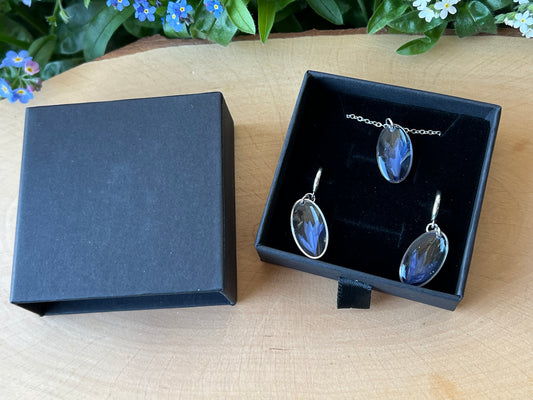 Schmuckset in Schachtel mit Kornblume - Silber