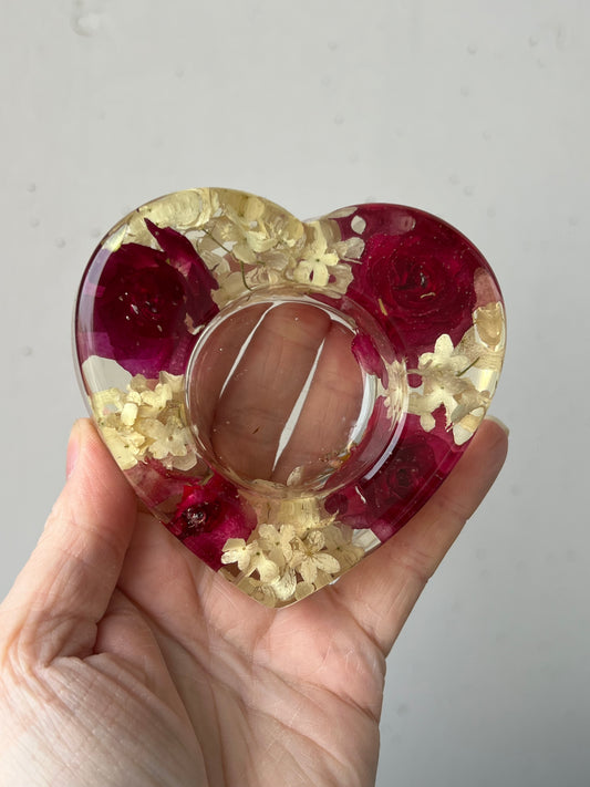 Teelicht Herz mit Rosen und Schneeball Blüten