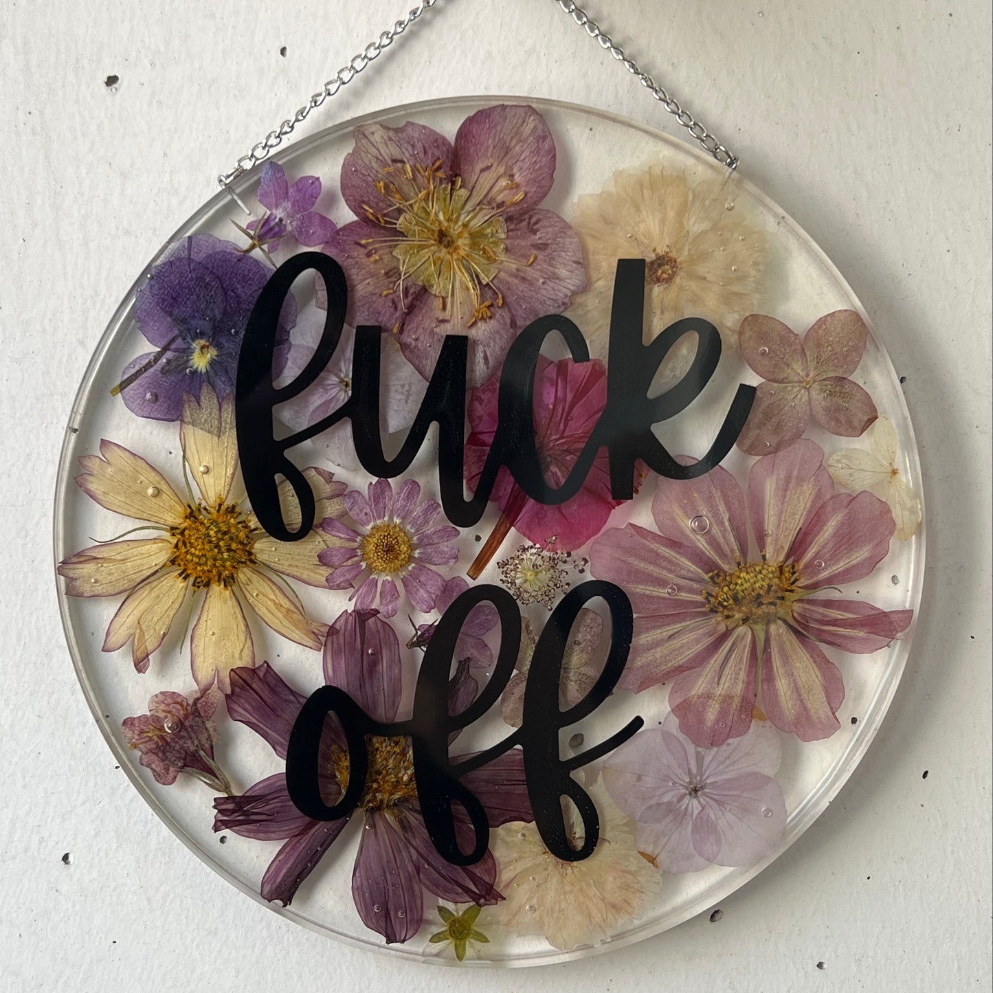 "Fuck off" Wandbild mit vielen Blumen
