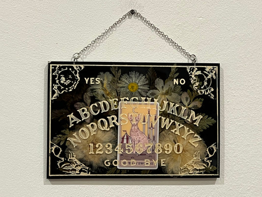 Quija Board klein mit echten Blumen und Katzentarotkarte