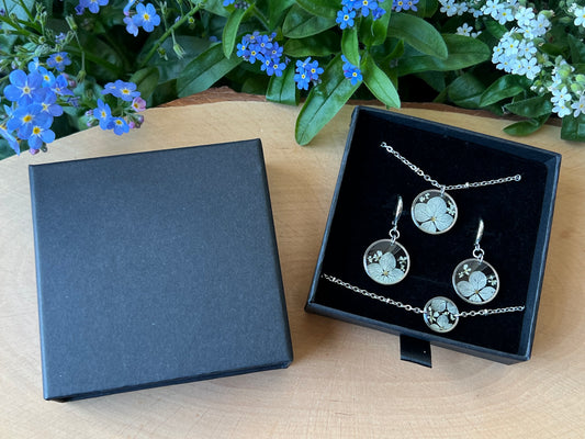 Schmuckset in Schachtel Hortensien & Queen Anne - Silber