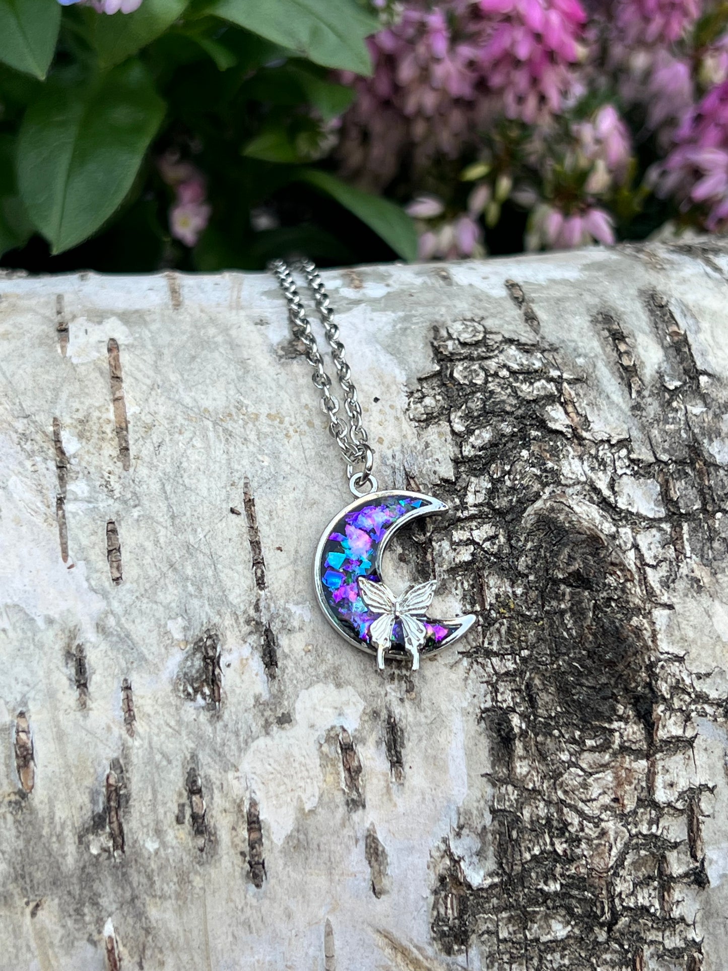 Mond Halskette mit Schmetterling Silber