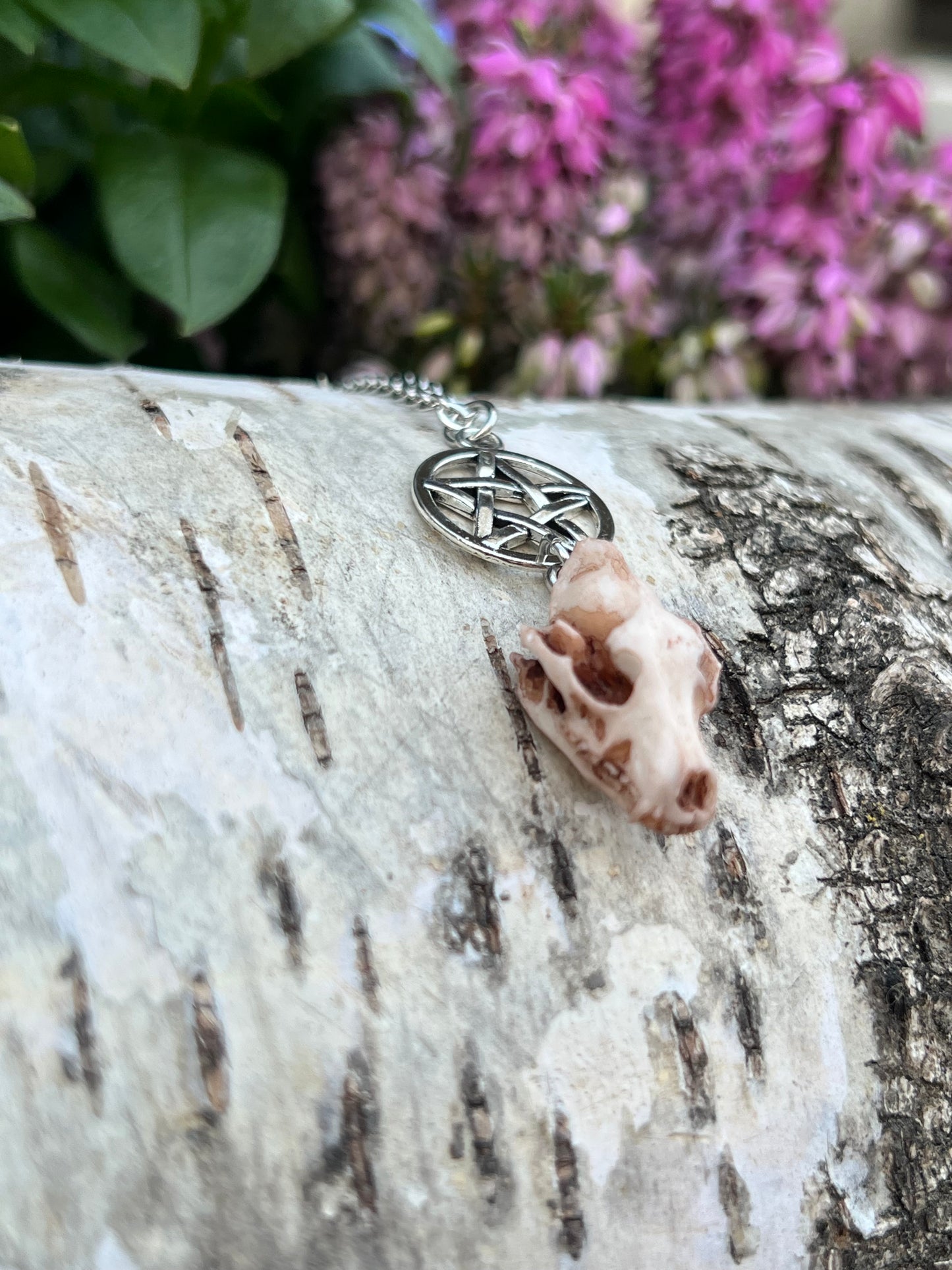 Wolfschädel Halskette mit Pentagramm Silber