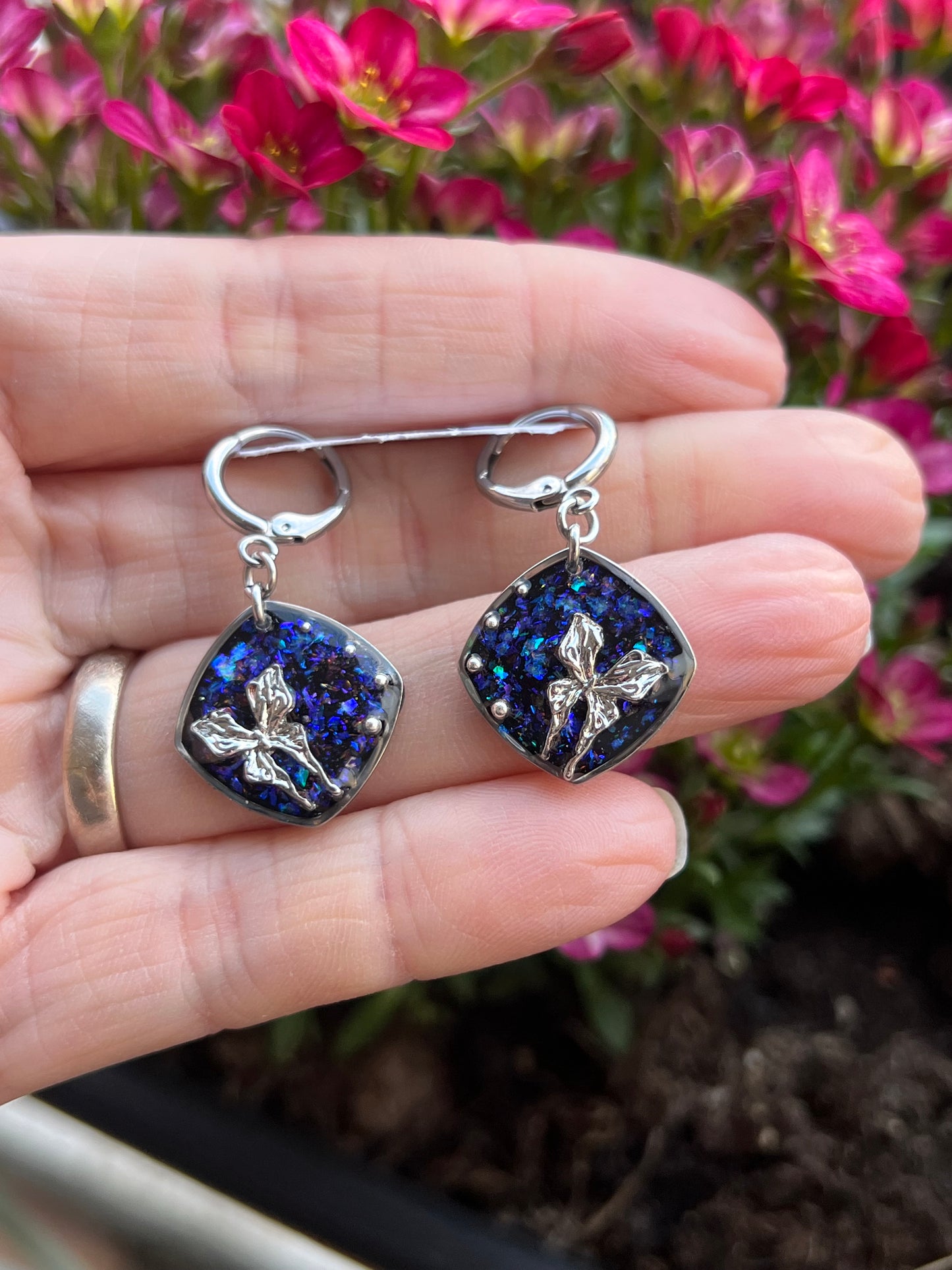 Schmetterlings Ohrringe mit Perle Silber