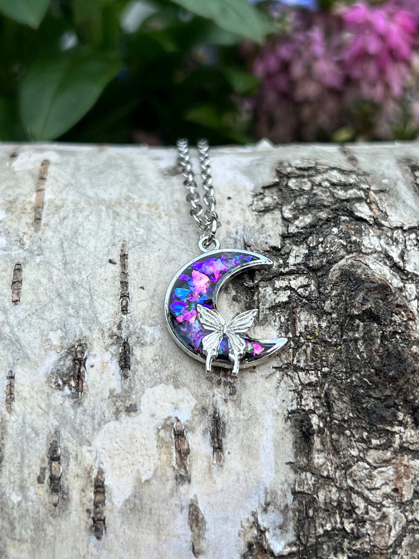 Mond Halskette mit Schmetterling Silber