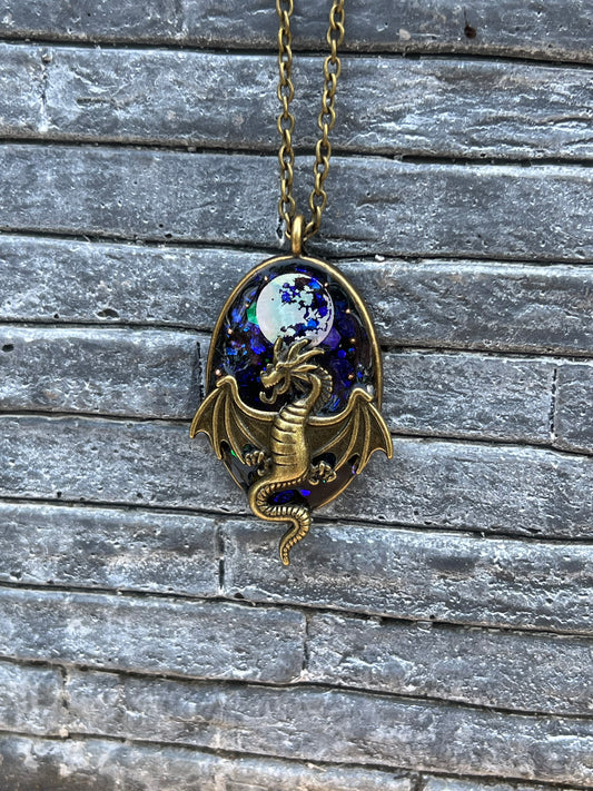 Drachen Halskette mit Mond Bronze