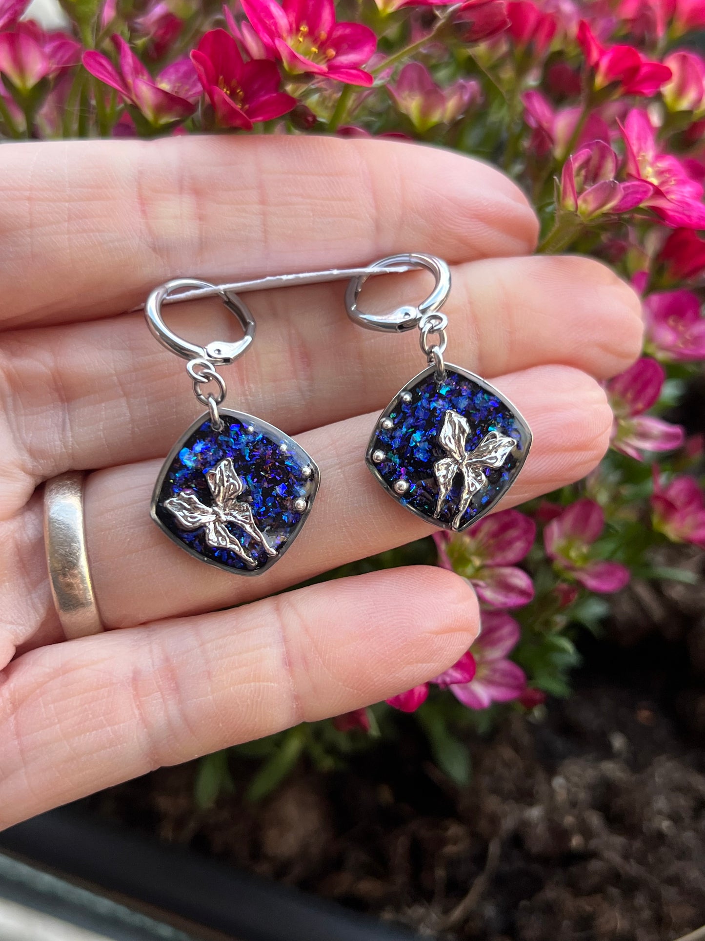 Schmetterlings Ohrringe mit Perle Silber