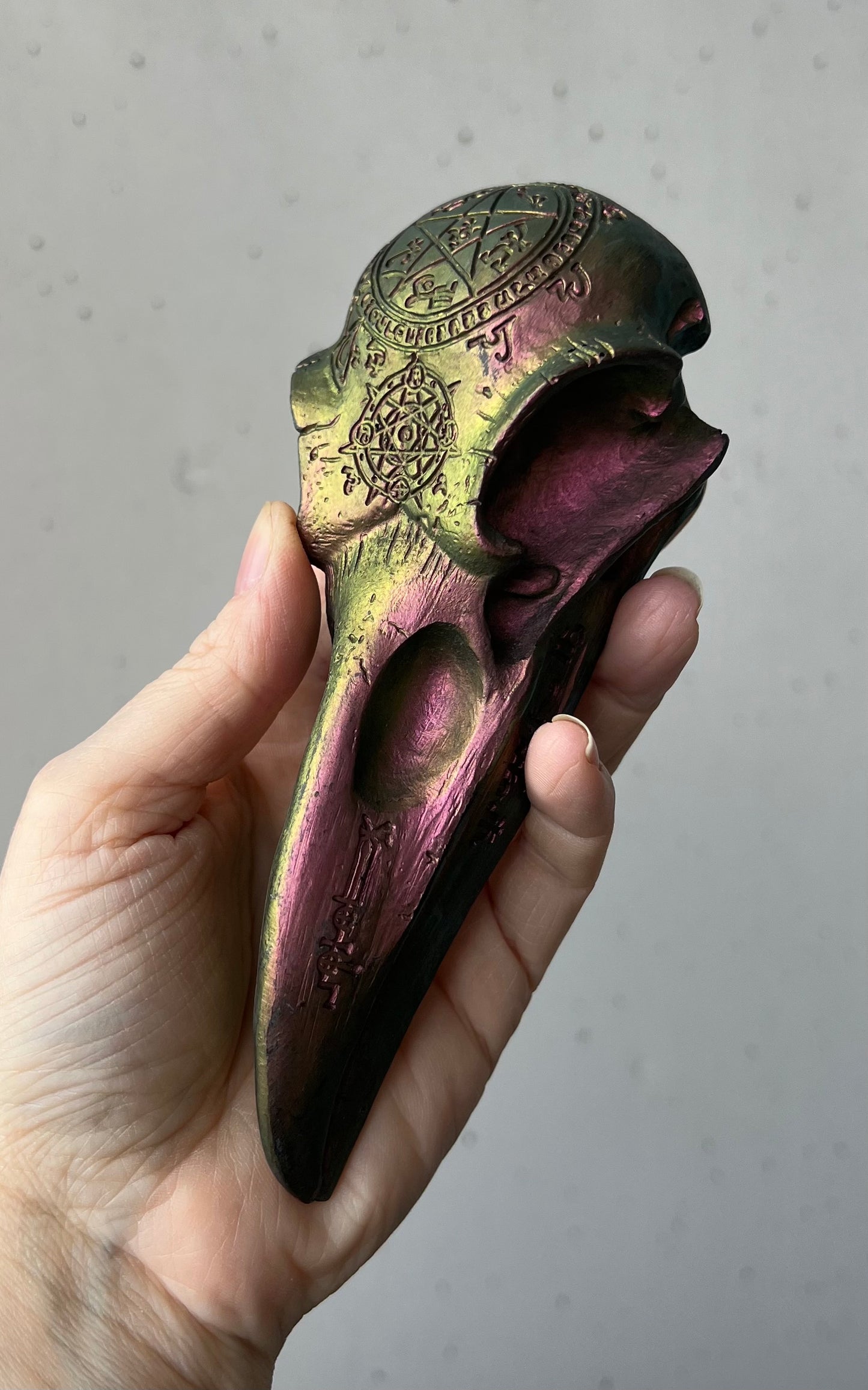 Rabenschädel aus Kunstharz schimmernd