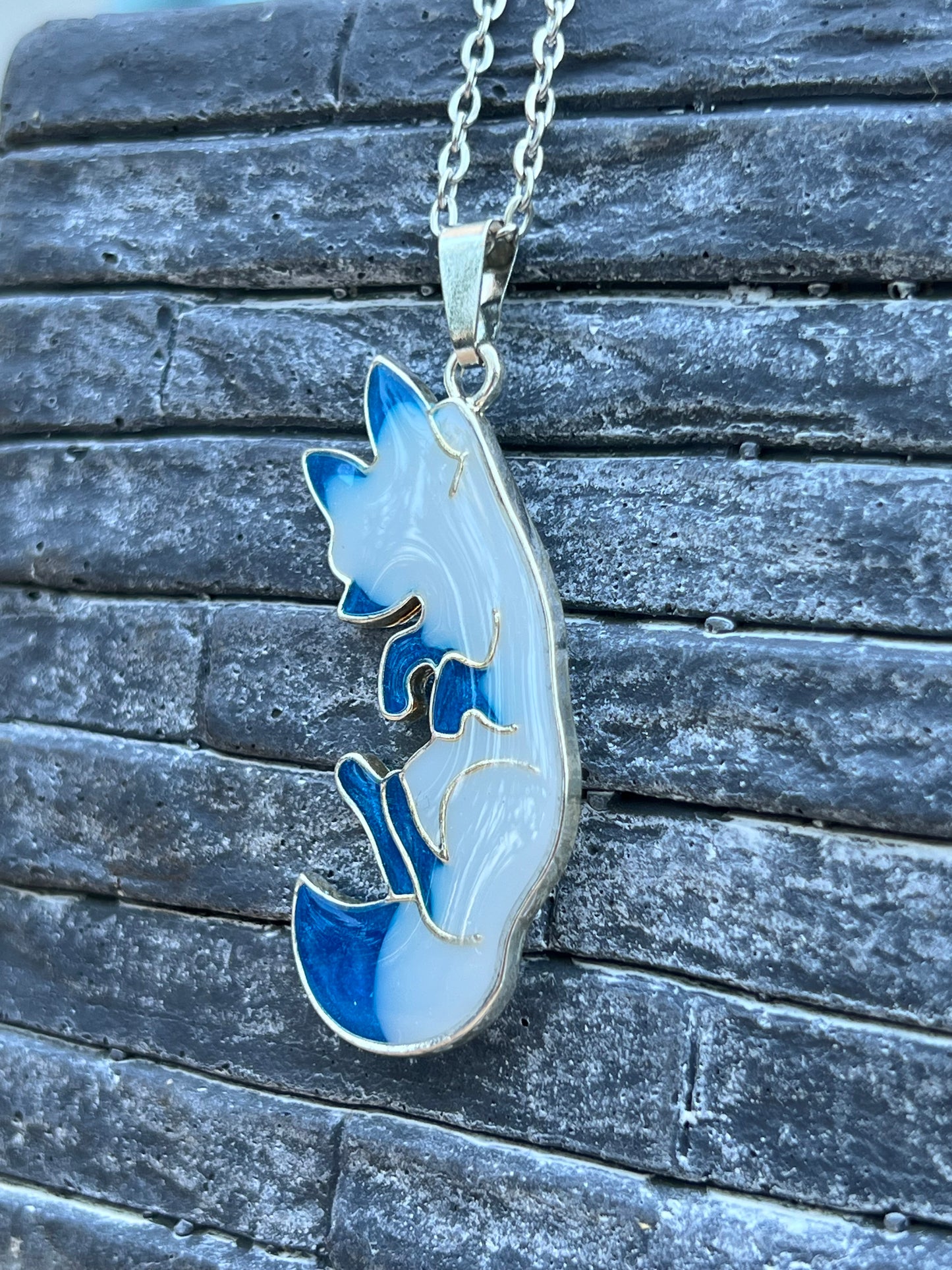Fuchs Halskette blau/weiß Silber